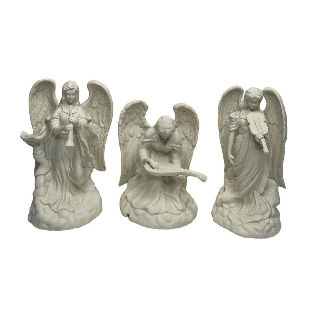 Set of 3 White Ivory Porcelain Angel Night Lights Christmas 8" 9" QVC H42367